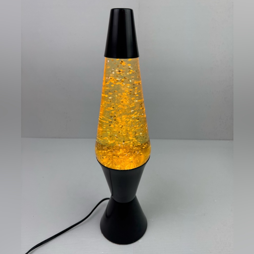 VTG 2000 Lava Lite Lamp  16.3" Gold Motion & Glitter Retro Black Base Y2K Decor